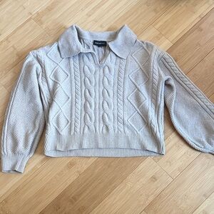 Cable Knit Collared Sweater - Tan